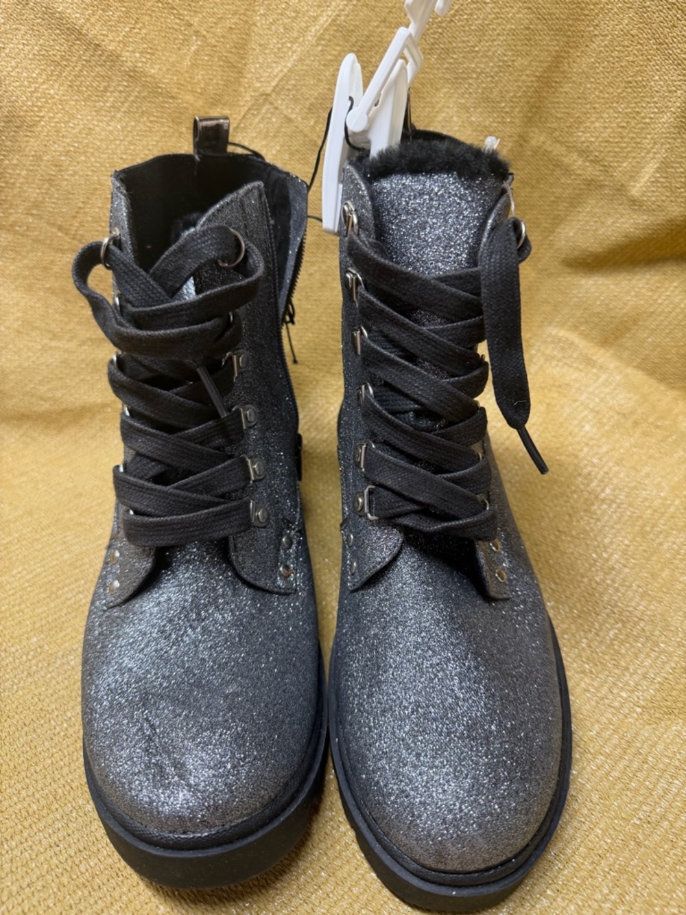 Justice Black Glitter Lace-Up Ankle Boots